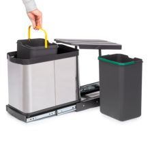 Emuca Bac à recyclage pour montage inférieur et extraction manuelle/automatique dans les éléments de cuisine, Inox 2x12 litres plastique et acier inoxydable. - Item5