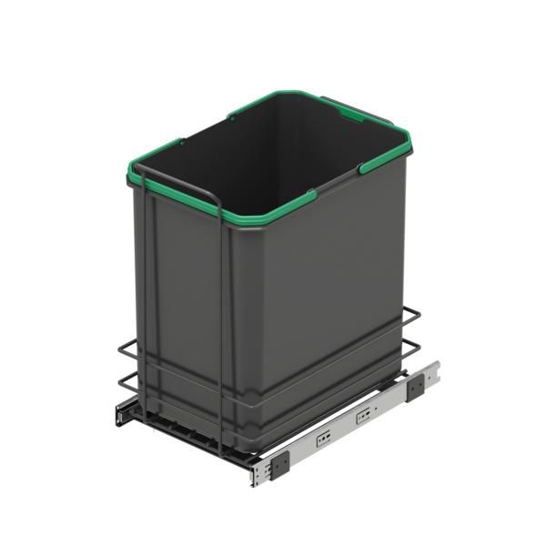Emuca Contenedor de reciclaje para fijación inferior y extracción manual en mueble de cocina Recycle 1x35litros, Plástico gris antracita
