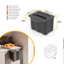 Emuca poubelle de recyclage pour suspendre la porte et collecter les déchets Recyclage, 1 x bac de 5 litres, avec couvercle, Plastique gris anthracite - Item3