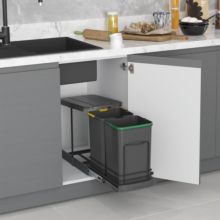 Emuca poubelle de recyclage pour montage inférieur et extraction manuelle/automatique pour meuble de cuisine Recycle 2x12litres, Plastique gris anthracite - Item1