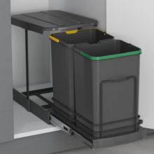Emuca Contenedor de reciclaje para fijación inferior y extracción manual/automática en mueble de cocina Recycle 2x12litros, Plástico gris antracita - Ítem2