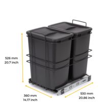 Emuca Contenedor de reciclaje para fijación inferior y extracción manual en mueble de cocina Recycle 2x35litros, Plástico gris antracita - Ítem14