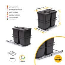 Emuca Contenedor de reciclaje para fijación inferior y extracción manual en mueble de cocina Recycle 2x35litros, Plástico gris antracita - Ítem15