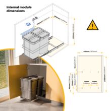 Emuca Contenedor de reciclaje para fijación inferior y extracción manual en mueble de cocina Recycle 2x35litros, Plástico gris antracita - Ítem1