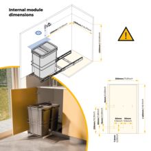 Emuca Contenedor de reciclaje para fijación inferior y extracción manual en mueble de cocina Recycle 35litros, Plástico gris antracita - Ítem4