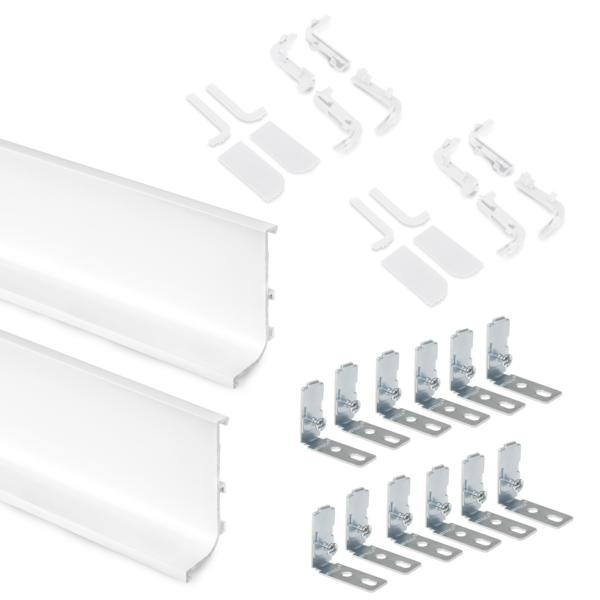 Emuca Kit de 2 profils supérieurs Gola pour meubles de cuisine, longueur 2,35mm, avec accessoires, Aluminium, peint blanc.