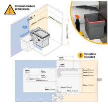 Emuca Contenedor de reciclaje, 15 L, fijación puerta, apertura tapa automatica, Plástico, Gris antracita - Ítem1