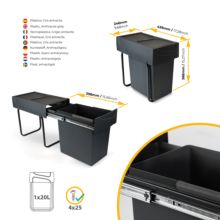 Emuca bac de tri sélectif a montage inférieur et extraction manuelle pour élément de cuisine Recycle, 1x20 litres, Plastique, Noir - Item9