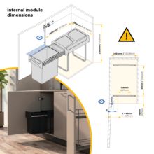 Emuca bac de tri sélectif a montage inférieur et extraction manuelle pour élément de cuisine Recycle, 1x20 litres, Plastique, Noir - Item11
