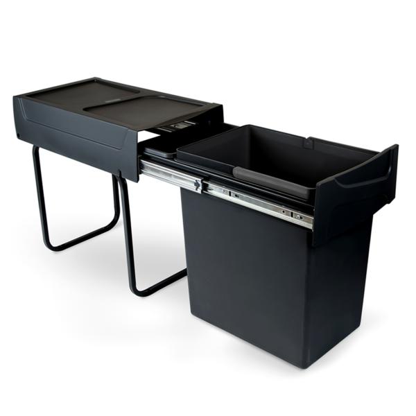 Emuca bac de tri sélectif a montage inférieur et extraction manuelle pour élément de cuisine Recycle, 1x20 litres, Plastique, Noir