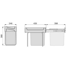 Emuca Contenedor de reciclaje para fijación inferior y extracción manual en mueble de cocina Recycle 1x20litros, Plástico gris antracita - Ítem6