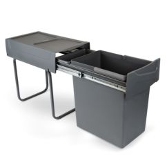 Emuca Contenedor de reciclaje para fijación inferior y extracción manual en mueble de cocina Recycle 1x20litros, Plástico gris antracita