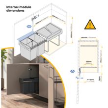 Emuca Contenedor de reciclaje para fijación inferior y extracción manual en mueble de cocina Recycle 2x20litros, Plástico gris antracita - Ítem4