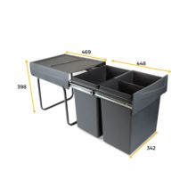 Emuca Contenedor de reciclaje para fijación inferior y extracción manual en mueble de cocina Recycle 2x20litros, Plástico gris antracita - Ítem2