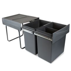 Emuca Contenedor de reciclaje para fijación inferior y extracción manual en mueble de cocina Recycle 2x20litros, Plástico gris antracita