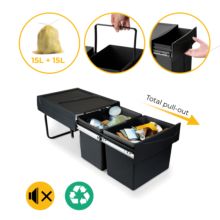 Emuca Bac de tri sélectif a montage inférieur et extraction manuelle pour élément de cuisine Recycle, 2x15litres, Plastique, Noir - Item4