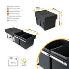 Emuca Bac de tri sélectif a montage inférieur et extraction manuelle pour élément de cuisine Recycle, 2x15litres, Plastique, Noir - Item7