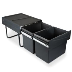 Emuca Bac de tri sélectif a montage inférieur et extraction manuelle pour élément de cuisine Recycle, 2x15litres, Plastique, Noir