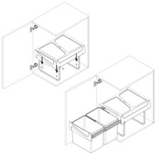 Emuca Contenedor de reciclaje para fijación inferior y extracción manual en mueble de cocina 2x15litros, Plástico gris antracita - Ítem3
