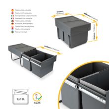 Emuca Bac de tri sélectif a montage inférieur et extraction manuelle pour élément de cuisine Recycle, 2x15litres, Plastique Gris antracite - Item3