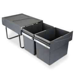 Emuca Contenedor de reciclaje para fijación inferior y extracción manual en mueble de cocina 2x15litros, Plástico gris antracita