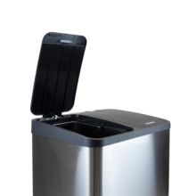Emuca Contenedor de reciclaje exterior con compartimentos Recycle Inox, apertura de tapas con pedales, 2x15litros, Acero inoxidable - Ítem3