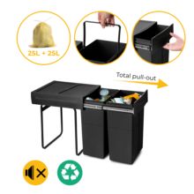 Emuca Contenedor de reciclaje para fijación inferior y extracción manual en mueble de cocina Recycle 2x25litros, Plástico, Negro - Ítem12