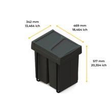 Emuca Contenedor de reciclaje para fijación inferior y extracción manual en mueble de cocina Recycle 2x25litros, Plástico, Negro - Ítem14