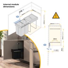 Emuca Contenedor de reciclaje para fijación inferior y extracción manual en mueble de cocina Recycle 2x25litros, Plástico, Negro - Ítem17