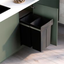 Emuca Contenedor de reciclaje para fijación inferior y extracción manual en mueble de cocina Recycle 2x25litros, Plástico, Negro - Ítem1