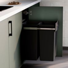 Emuca Contenedor de reciclaje para fijación inferior y extracción manual en mueble de cocina Recycle 2x25litros, Plástico, Negro - Ítem2