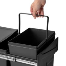 Emuca Contenedor de reciclaje para fijación inferior y extracción manual en mueble de cocina Recycle 2x25litros, Plástico, Negro - Ítem7