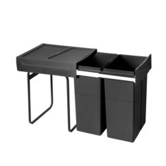 Emuca Contenedor de reciclaje para fijación inferior y extracción manual en mueble de cocina Recycle 2x25litros, Plástico, Negro