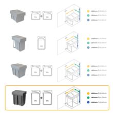 Emuca Contenedor de reciclaje para fijación inferior y extracción manual en mueble de cocina Recycle 2x25litros, Plástico gris antracita - Ítem1