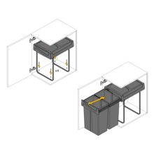 Emuca Contenedor de reciclaje para fijación inferior y extracción manual en mueble de cocina Recycle 2x25litros, Plástico gris antracita - Ítem11