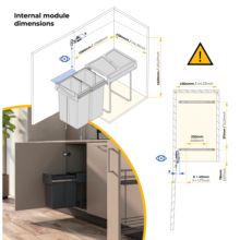 Emuca Contenedor de reciclaje para fijación inferior y extracción manual en mueble de cocina Recycle 2x25litros, Plástico gris antracita - Ítem5