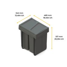 Emuca Contenedor de reciclaje para fijación inferior y extracción manual en mueble de cocina Recycle 2x25litros, Plástico gris antracita - Ítem18