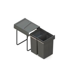 Emuca Contenedor de reciclaje para fijación inferior y extracción manual en mueble de cocina Recycle 2x25litros, Plástico gris antracita
