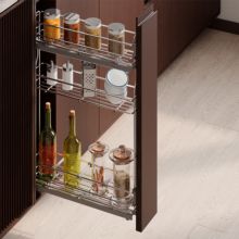 Emuca Botellero extraíble SupraMax con cierre suave, lateral izquierdo, 3 bandejas, módulo 150mm, Acero, Cromado - Ítem2