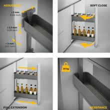 Emuca Porte-bouteilles latéral extractible Harmony avec fermeture amortie, Module largeur 150mm hauteur 700mm, Acier et Bois, Gris anthracite - Item5