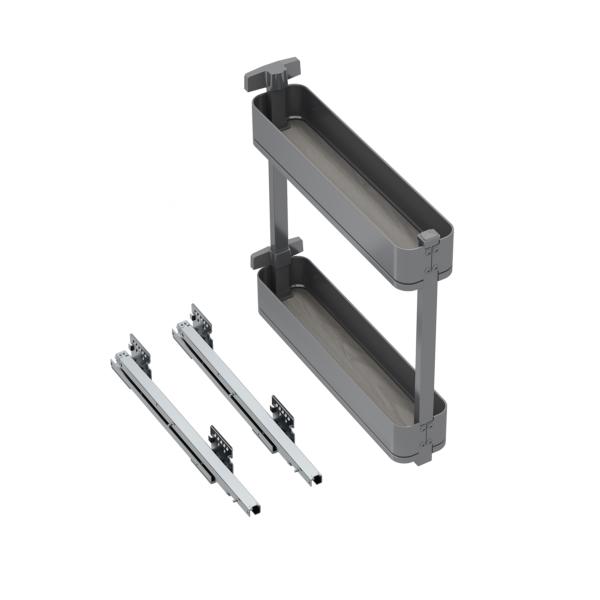 Emuca Porte-bouteilles latéral extractible Harmony avec fermeture amortie, Module largeur 150mm hauteur 700mm, Acier et Bois, Gris anthracite