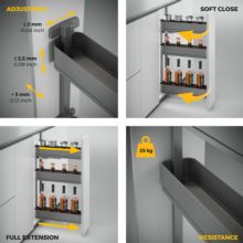 Emuca Botellero lateral extraíble Harmony con cierre suave, Módulo ancho 150mm alto 800mm, Acero y Madera, Gris antracita - Ítem5
