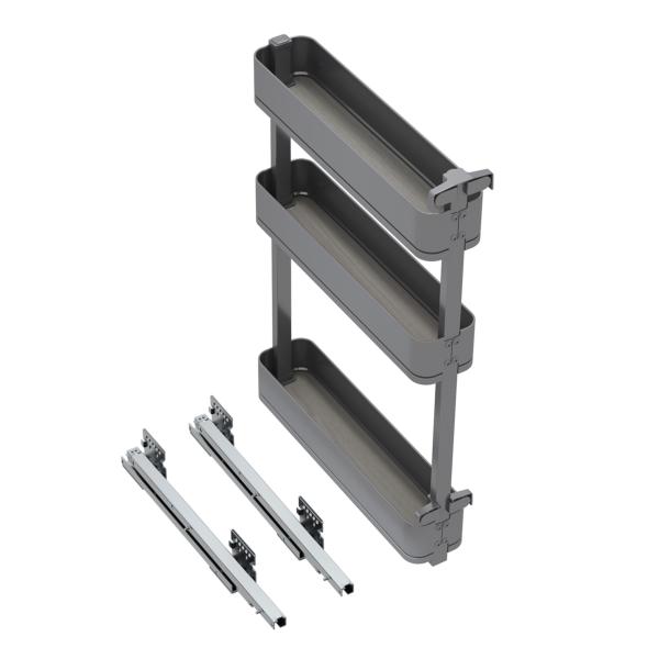 Emuca Botellero lateral extraíble Harmony con cierre suave, Módulo ancho 150mm alto 800mm, Acero y Madera, Gris antracita