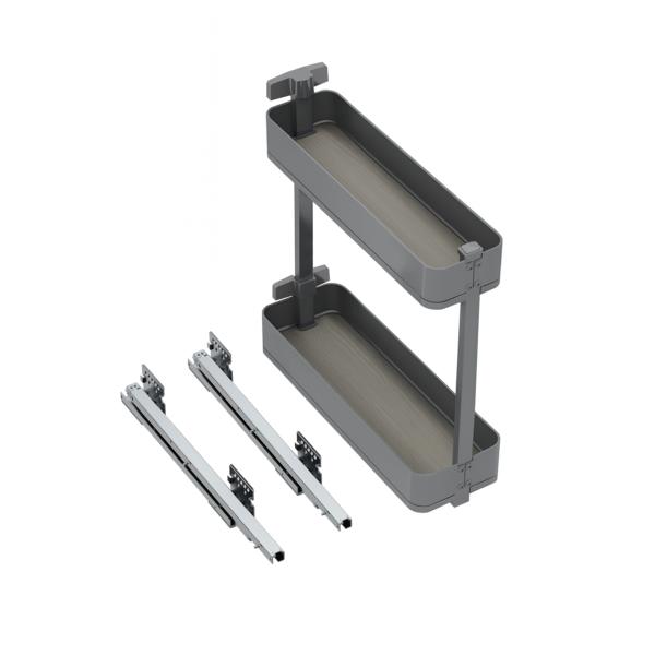 Emuca Porte-bouteilles latéral extractible Harmony avec fermeture amortie, Module largeur 200mm hauteur 700mm, Acier et Bois, Gris anthracite