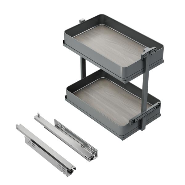 Emuca Carro extraíble Harmony con cierre suave, Módulo ancho 300mm alto 700mm, Acero y Madera, Gris antracita