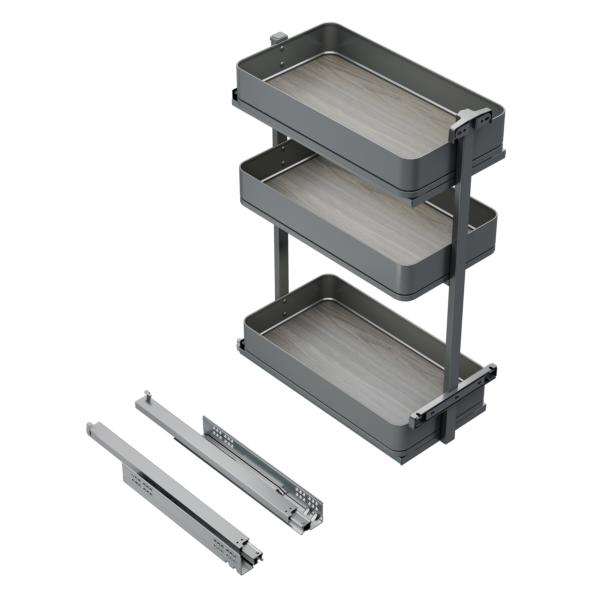 Emuca Carro extraíble Harmony con cierre suave, Módulo ancho 300mm alto 800mm, Acero y Madera, Gris antracita