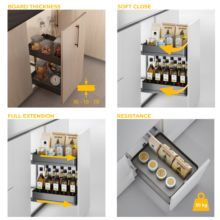 Emuca Chariot extractible Harmony avec fermeture à amortie, Module largeur 400mm hauteur 700mm, Acier et Bois, Gris anthracite - Item4