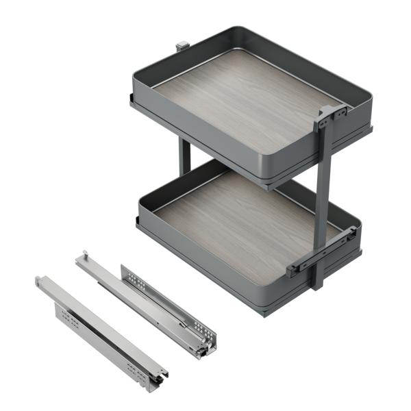 Emuca Chariot extractible Harmony avec fermeture à amortie, Module largeur 400mm hauteur 700mm, Acier et Bois, Gris anthracite