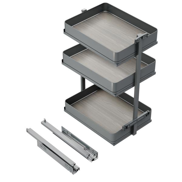 Emuca Chariot extractible Harmony avec fermeture à amortie, Module largeur 400mm hauteur 800mm, Acier et Bois, Gris anthracite