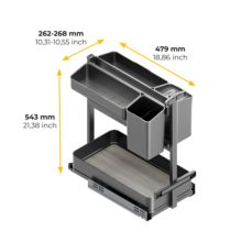 Emuca Carro extraíble con cestas y accesorios Harmony con cierre suave, Módulo ancho 300mm alto 700mm, Acero y Madera, Gris antracita - Ítem9